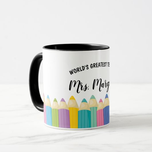 Rainbow Crayons Weltbest Teacher Coffee Tasse (Vorderseite Links)