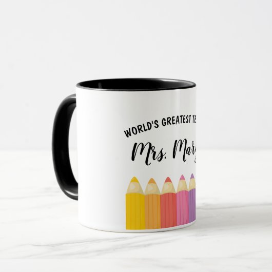 Rainbow Crayons Weltbest Teacher Tasse (Vorderseite Links)
