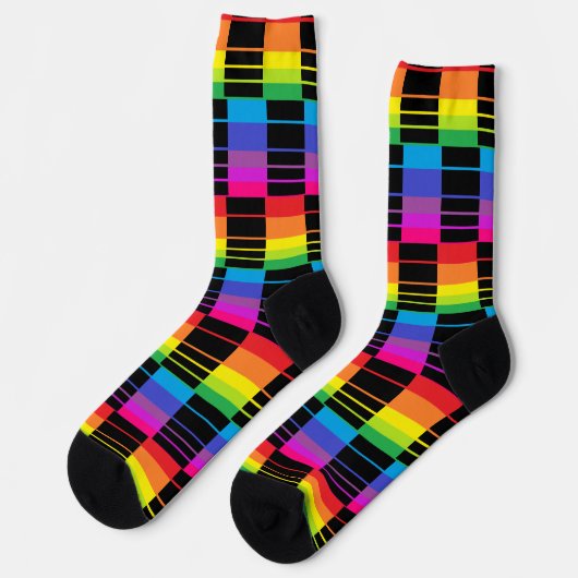 Rainbow-Crew-Socken mit Kariertem Schwarz-Style-De Socken (Linkes Detail)