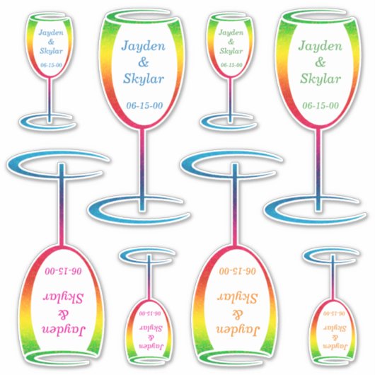 [Rainbow Crinkle Wedding] Champagnerglas Vinyl Aufkleber (Vorderseite)