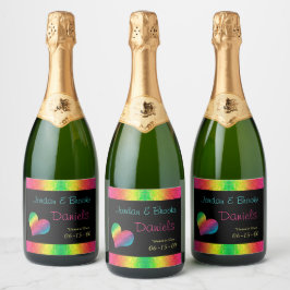 [Rainbow Crinkle Wedding] Heart Butterfly Black Schaumweinetikett