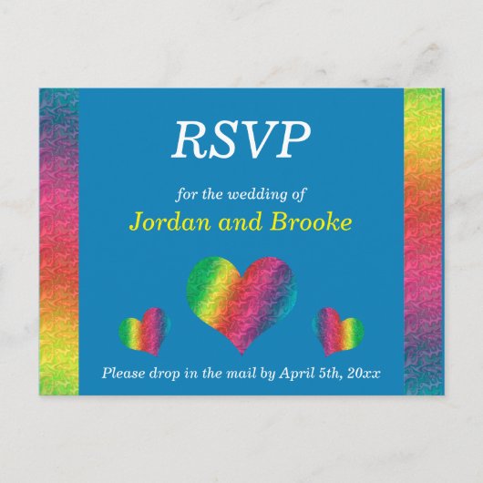 [Rainbow Crinkle Wedding] Hearts RSVP Card Blue Einladungspostkarte (Vorderseite)