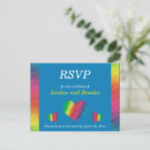 [Rainbow Crinkle Wedding] Hearts RSVP Card Blue Einladungspostkarte (Stehend Vorderseite)