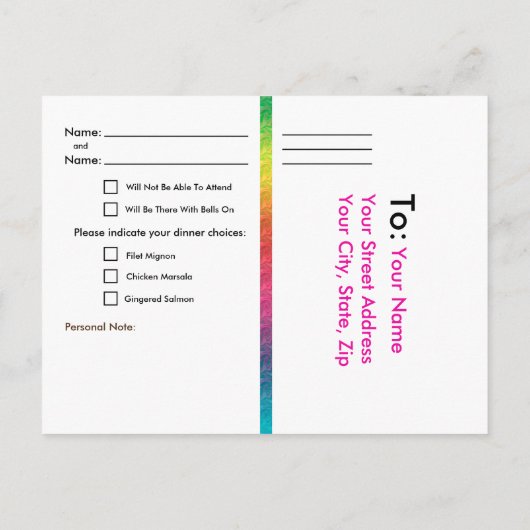 [Rainbow Crinkle Wedding] Hearts RSVP Card Pink Einladungspostkarte (Rückseite)