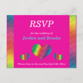 [Rainbow Crinkle Wedding] Hearts RSVP Card Pink Einladungspostkarte (Vorderseite)