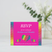 [Rainbow Crinkle Wedding] Hearts RSVP Card Pink Einladungspostkarte (Stehend Vorderseite)