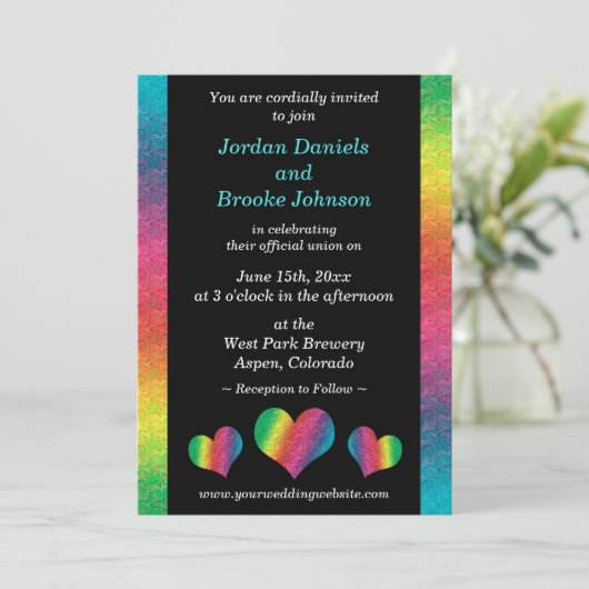 [Rainbow Crinkle Wedding] Herz Modernes Schwarz (Stehend Vorderseite)