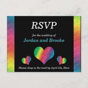 [Rainbow Crinkle Wedding] Herz RSVP Karte Schwarz