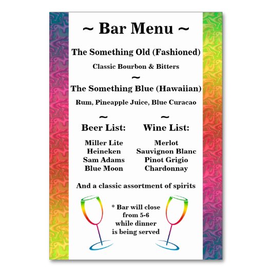 [Rainbow Crinkle Wedding] Herzmenü Bar Menu Black Tischnummer (Rückseite)