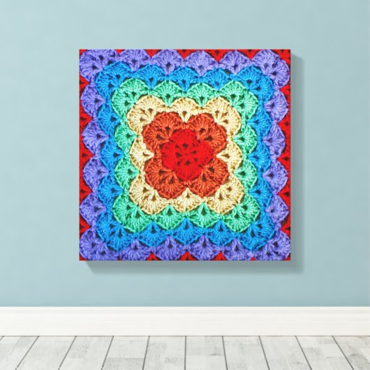 Rainbow Crochet Granny Square Leinwanddruck (Insitu (Holzboden))