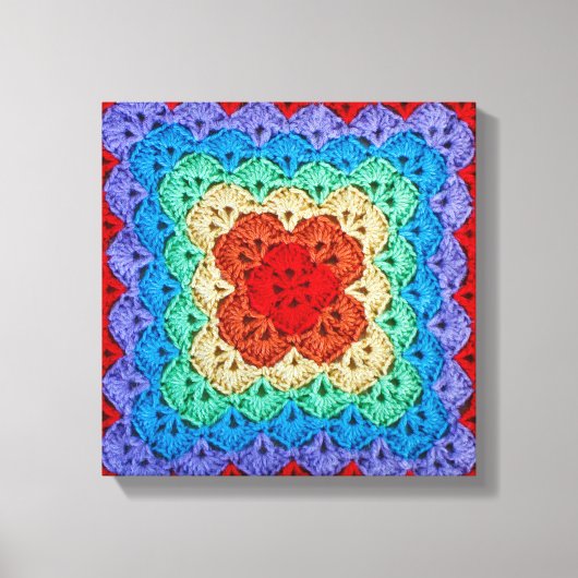 Rainbow Crochet Granny Square Leinwanddruck (Vorderseite)