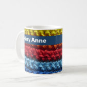 Rainbow Crochet mit Name Kaffeetasse (Vorderseite Links)