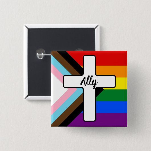 Rainbow Cross Progress Pride Flag-Allianz Button (Vorne & Hinten)