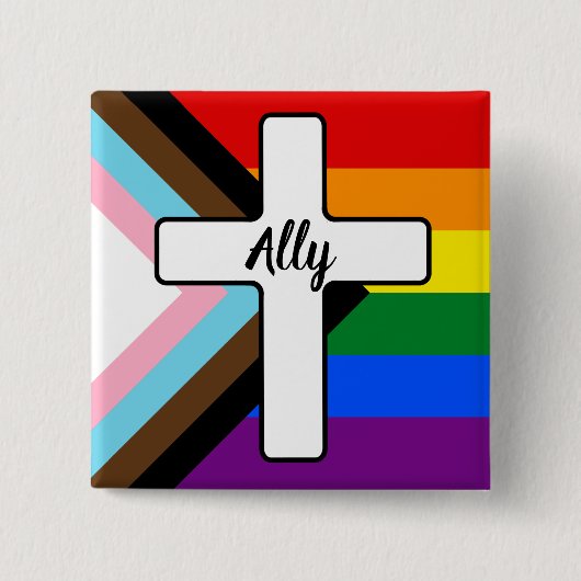Rainbow Cross Progress Pride Flag-Allianz Button (Vorderseite)