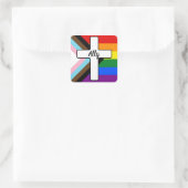 Rainbow Cross Progress Pride Flag-Allianz Quadratischer Aufkleber (Tasche)