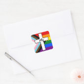 Rainbow Cross Progress Pride Flag-Allianz Quadratischer Aufkleber (Umschlag)