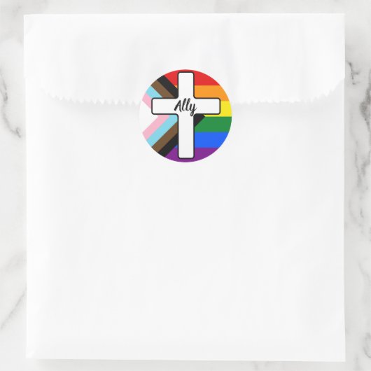 Rainbow Cross Progress Pride Flag Ally Runder Aufkleber (Tasche)