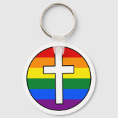 Rainbow Cross Schlüsselanhänger (Button Style) (Vorderseite)