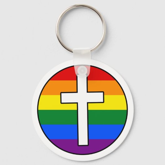 Rainbow Cross Schlüsselanhänger (Button Style) (Vorderseite)