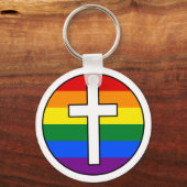 Rainbow Cross Schlüsselanhänger (Button Style) (Vorderseite)