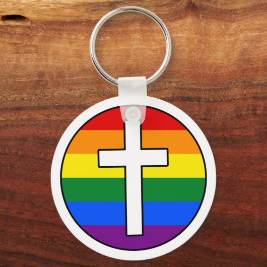 Rainbow Cross Schlüsselanhänger (Button Style) (Vorderseite)