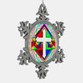 Rainbow Cross Schneeflocken Zinn-Ornament (Links)
