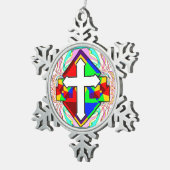 Rainbow Cross Schneeflocken Zinn-Ornament (Rechts)