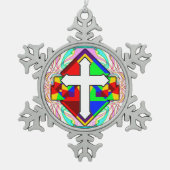 Rainbow Cross Schneeflocken Zinn-Ornament (Vorderseite)
