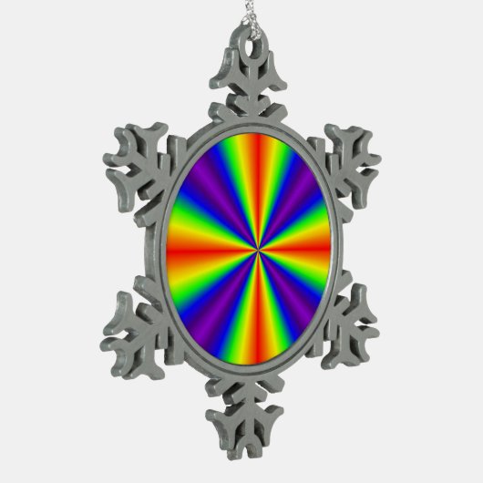 Rainbow Cross Schneeflocken Zinn-Ornament (Links)