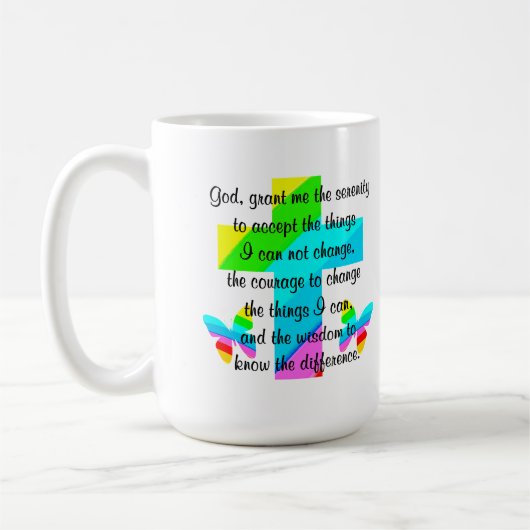RAINBOW CROSS UND BUTTERFLY SERENITY PRAYER DESIGN KAFFEETASSE (Links)