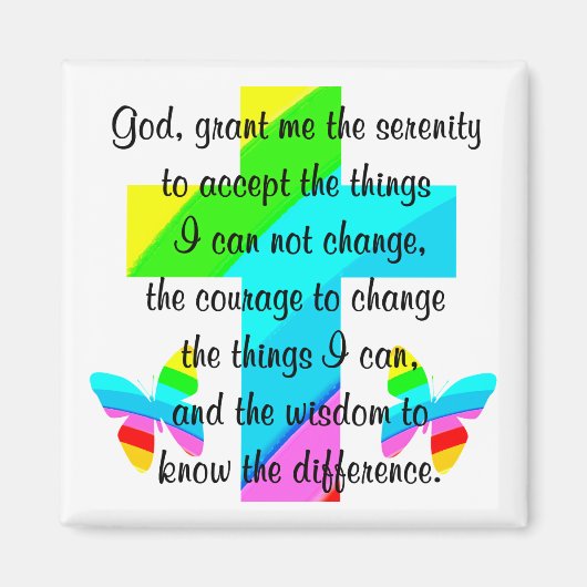RAINBOW CROSS UND BUTTERFLY SERENITY PRAYER DESIGN MAGNET (Vorne)