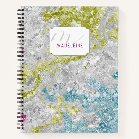 Rainbow Crushed Foil Chic Mit Monogramm Girly Scho Notizblock (Vorderseite)