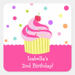 Rainbow Cupcake BIrthday Stickers Labels Vielen Da