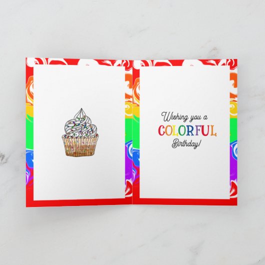 Rainbow Cupcake Fluid Art Geburtstag Karte (Innenseite)