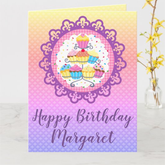 Rainbow Cupcake Group Personalisiert Geburtstag Karte (Gelbe Blume)