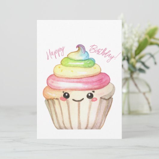Rainbow Cupcake Happy Birthday Card (Stehend Vorderseite)