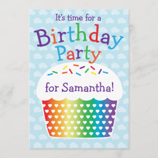 Rainbow Cupcake Kindergeburtstag Party Einladung