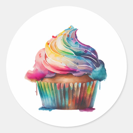 Rainbow Cupcake Runder Aufkleber (Vorderseite)