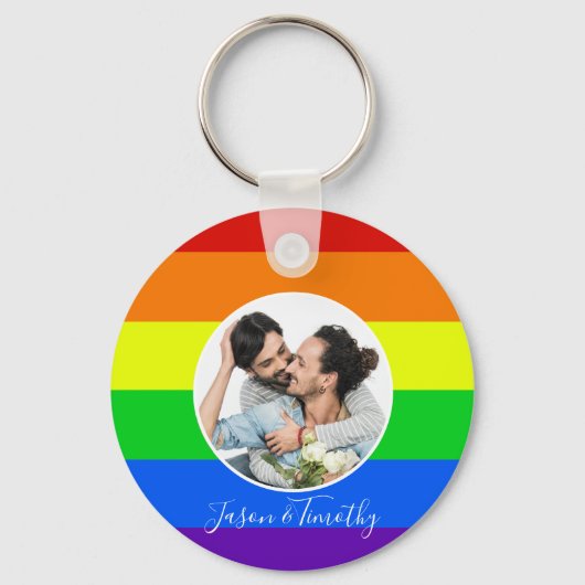 Rainbow Custom Couple Foto LGBTQ Jubiläumsgeschenk Schlüsselanhänger (Vorderseite)