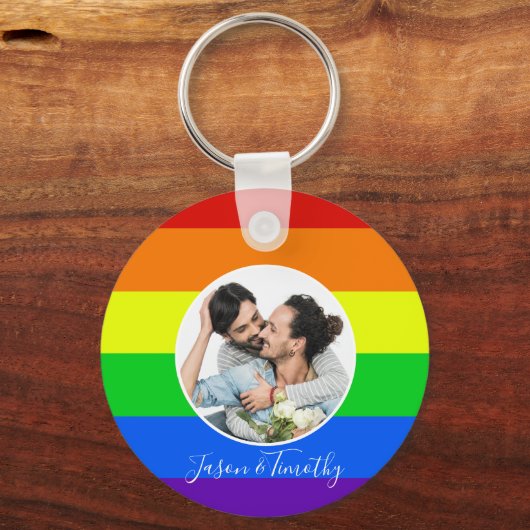 Rainbow Custom Couple Foto LGBTQ Jubiläumsgeschenk Schlüsselanhänger (Vorderseite)