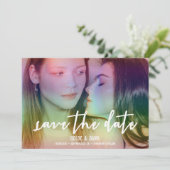 Rainbow Custom Foto Gay/Lesbian Save the Date (Stehend Vorderseite)