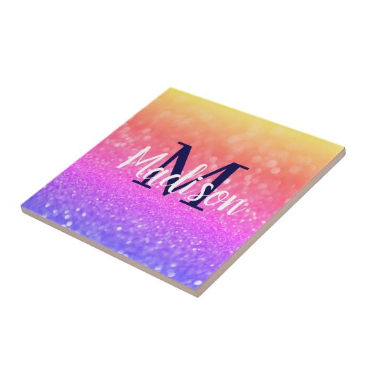 Rainbow Custom Glitzern Name Personalisiert Fliese (Seite)
