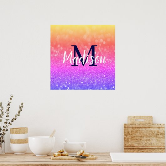Rainbow Custom Glitzern Name Personalisiert Poster (Küche)