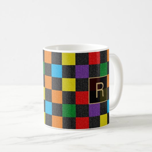 Rainbow Custom Monogram, geprüft Glitzer, Proud Kaffeetasse (VorderseiteRechts)