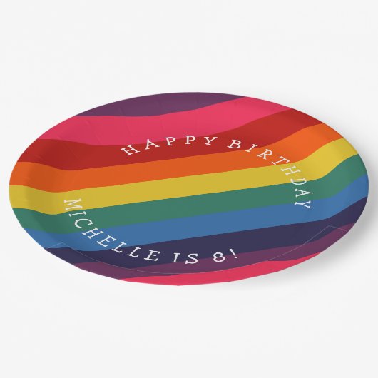 Rainbow Custom Paper Plate mit dem Text Pappteller (Schrägansicht)