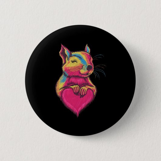 Rainbow Cute Squirrel Hugging Valentine Heart Love Button (Vorderseite)