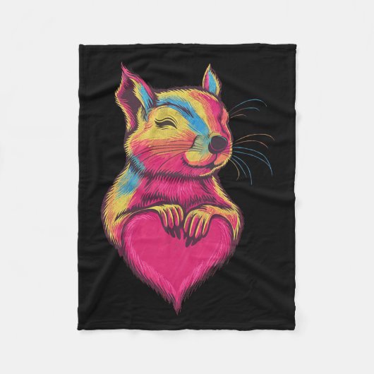 Rainbow Cute Squirrel Hugging Valentine Heart Love Fleecedecke (Vorderseite)