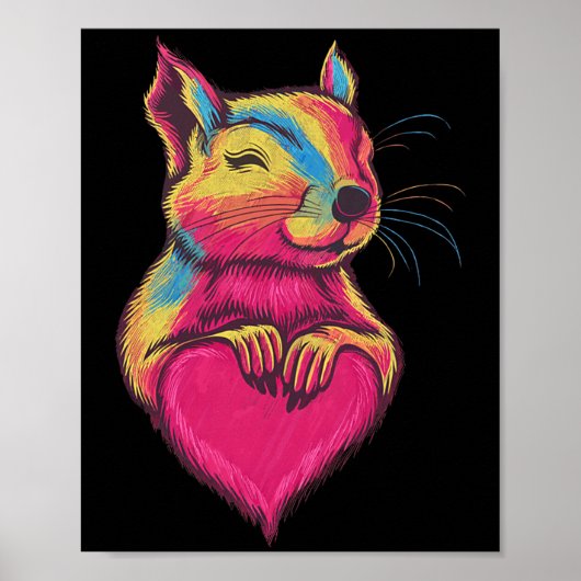 Rainbow Cute Squirrel Hugging Valentine Heart Love Poster (Vorne)