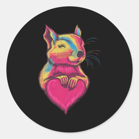 Rainbow Cute Squirrel Hugging Valentine Heart Love Runder Aufkleber (Vorderseite)
