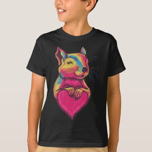 Rainbow Cute Squirrel Hugging Valentine Heart Love T-Shirt (Vorderseite)